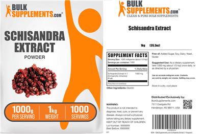 Photo of the BulkSupplements.com Schisandra Extract Powder 1000 g label