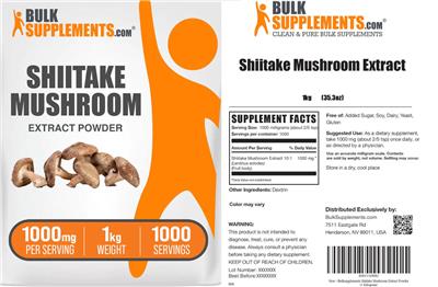 Photo of the BulkSupplements.com Shiitake Mushroom Extract Powder 1000 mg label