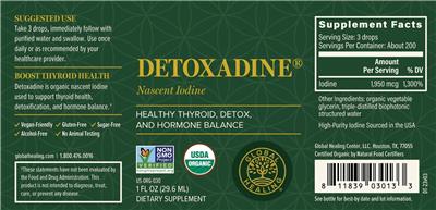 Photo of the Global Healing Detoxadine label