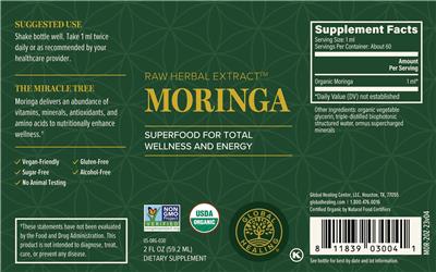 Photo of the Global Healing Moringa label