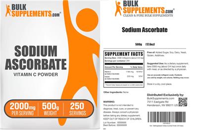 BulkSupplements.com Sodium Ascorbate supplement facts label