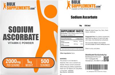 Photo of the BulkSupplements.com Sodium Ascorbate Vitamin C Powder 2000 mg label