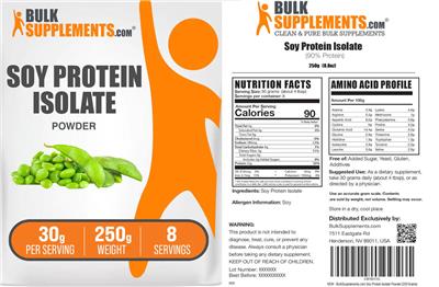 Photo of the BulkSupplements.com Soy Protein Isolate (90% Protein) label