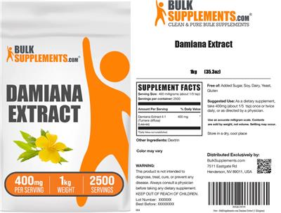 Photo of the BulkSupplements.com Damiana Extract 400 mg label