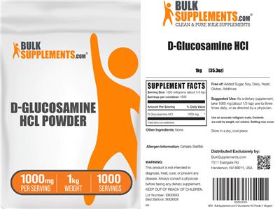 Photo of the BulkSupplements.com D-Glucosamine HCl Powder 1000 mg label