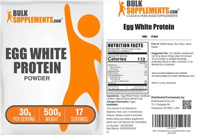 Photo of the BulkSupplements.com Egg White Protein Powder 30 g label