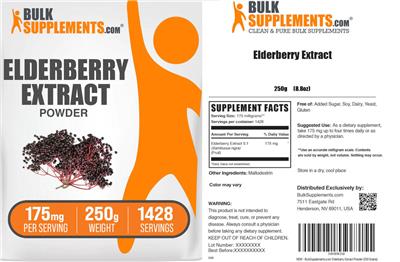 Photo of the BulkSupplements.com Elderberry Extract Powder 175 mg label