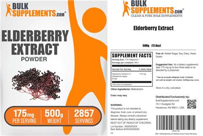 Photo of the BulkSupplements.com Elderberry Extract Powder 175 mg label