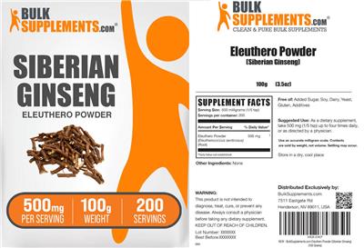Photo of the BulkSupplements.com Siberian Ginseng Eleuthero Powder 500 mg label