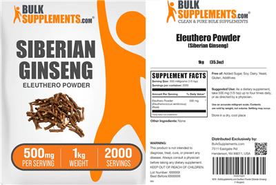 Photo of the BulkSupplements.com Eleuthero Powder (Siberian Ginseng) label