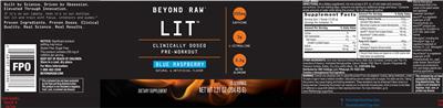 Photo of the GNC Beyond Raw LIT Blue Raspberry label
