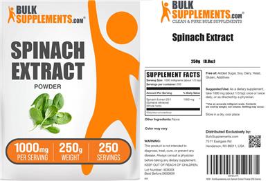 Photo of the BulkSupplements.com Spinach Extract Powder 1000 mg label