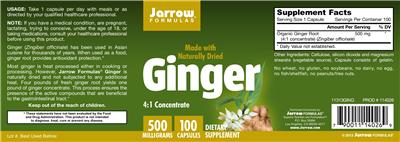 Photo of the Jarrow Formulas Ginger label