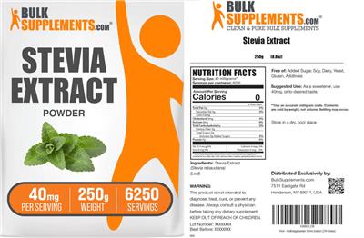 Photo of the BulkSupplements.com Stevia Extract Powder 40 mg label
