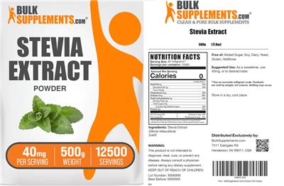 Photo of the BulkSupplements.com Stevia Extract Powder 40 mg label