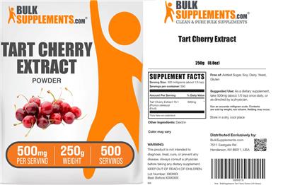 Photo of the BulkSupplements.com Tart Cherry Extract Powder 500 mg label