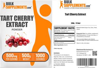 Photo of the BulkSupplements.com Tart Cherry Extract Powder 500 mg label