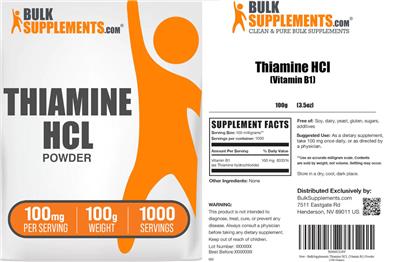 Product label for Thiamine HCl (Vitamin B1)