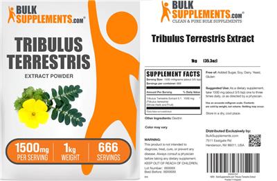 Photo of the BulkSupplements.com Tribulus terrestris Extract Powder 1500 mg label