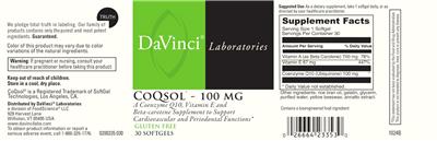 Photo of the DaVinci Laboratories CoQsol - 100 mg label