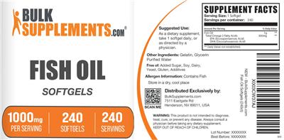 Photo of the BulkSupplements.com Fish Oil 1000 mg Softgels label