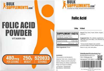 Photo of the BulkSupplements.com Folic Acid label