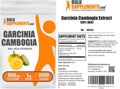 Photo of the BulkSupplements.com Garcinia Cambogia Extract 60% HCA Powder 500 mg label