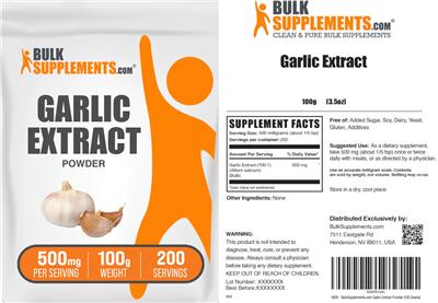 Photo of the BulkSupplements.com Garlic Extract Powder 500 mg label