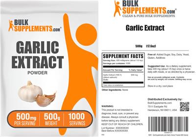 Photo of the BulkSupplements.com Garlic Extract Powder 500 mg label