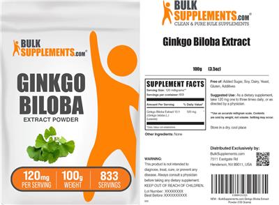 Photo of the BulkSupplements.com Ginkgo biloba Extract Powder 120 mg label