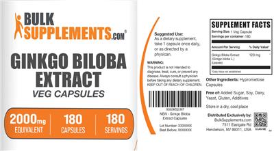 Photo of the BulkSupplements.com Ginkgo Biloba Extract Veg Capsules label