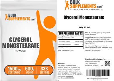 Photo of the BulkSupplements.com Glycerol Monostearate Powder 1500 mg label
