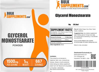 Photo of the BulkSupplements.com Glycerol Monostearate Powder 1500 mg label