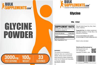 Photo of the BulkSupplements.com Glycine label