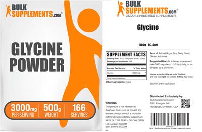 Photo of the BulkSupplements.com Glycine Powder 3000 mg label