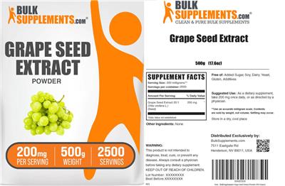 Photo of the BulkSupplements.com Grape Seed Extract Powder 200 mg label