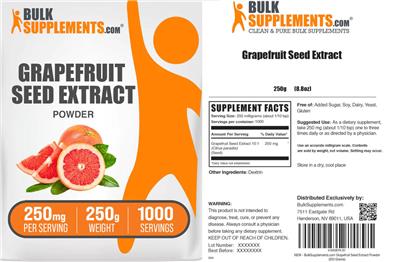 Photo of the BulkSupplements.com Grapefruit Seed Extract Powder 250 mg label