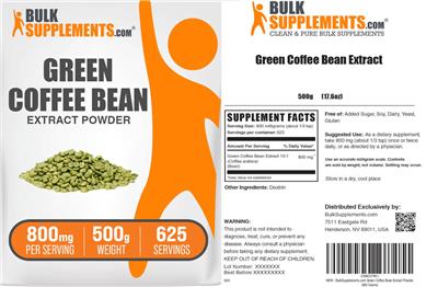 Photo of the BulkSupplements.com Green Coffee Bean Extract Powder 800 mg label