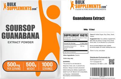 Photo of the BulkSupplements.com Soursop Guanabana Extract Powder 500 mg label