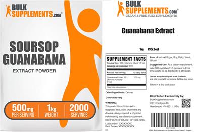 Photo of the BulkSupplements.com Soursop Guanabana Extract Powder 500 mg label