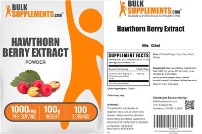 Photo of the BulkSupplements.com Hawthorn Berry Extract Powder 1000 mg label