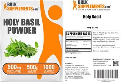 Photo of the BulkSupplements.com Holy Basil Powder 500 mg label