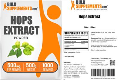 Photo of the BulkSupplements.com Hops Extract Powder 500 mg label