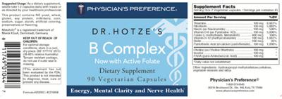 Photo of the Physician's Preference Dr. Hotze's B Complex label