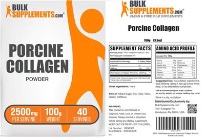 Photo of the BulkSupplements.com Porcine Collagen Powder 2500 mg label