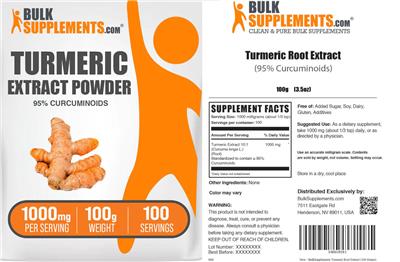 Photo of the BulkSupplements.com Turmeric Extract Powder 1000 mg label