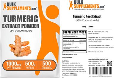 Photo of the BulkSupplements.com Turmeric Extract Powder 1000 mg label