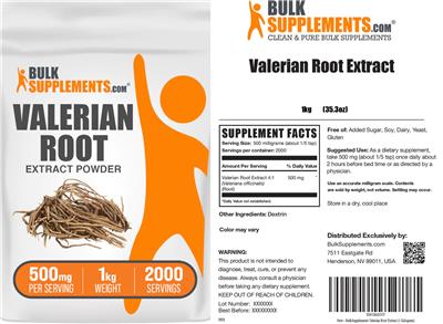 Photo of the BulkSupplements.com Valerian Root Extract Powder 500 mg label