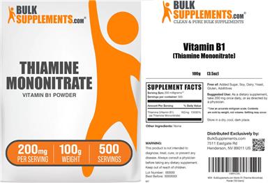 Photo of the BulkSupplements.com Thiamine Mononitrate 200 mg label