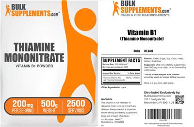Photo of the BulkSupplements.com Thiamine Mononitrate Vitamin B1 Powder 200 mg label